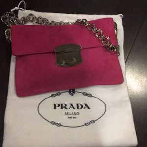 100% authentic Prada pink suede evening bag